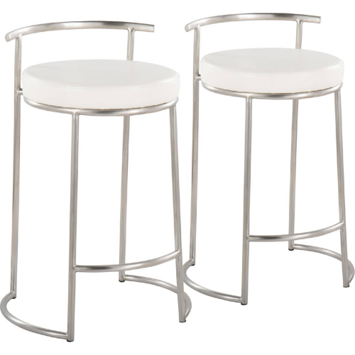 Round Fuji 26" Counter Stool in Stainless Steel & White Leatherette (Set of 2)